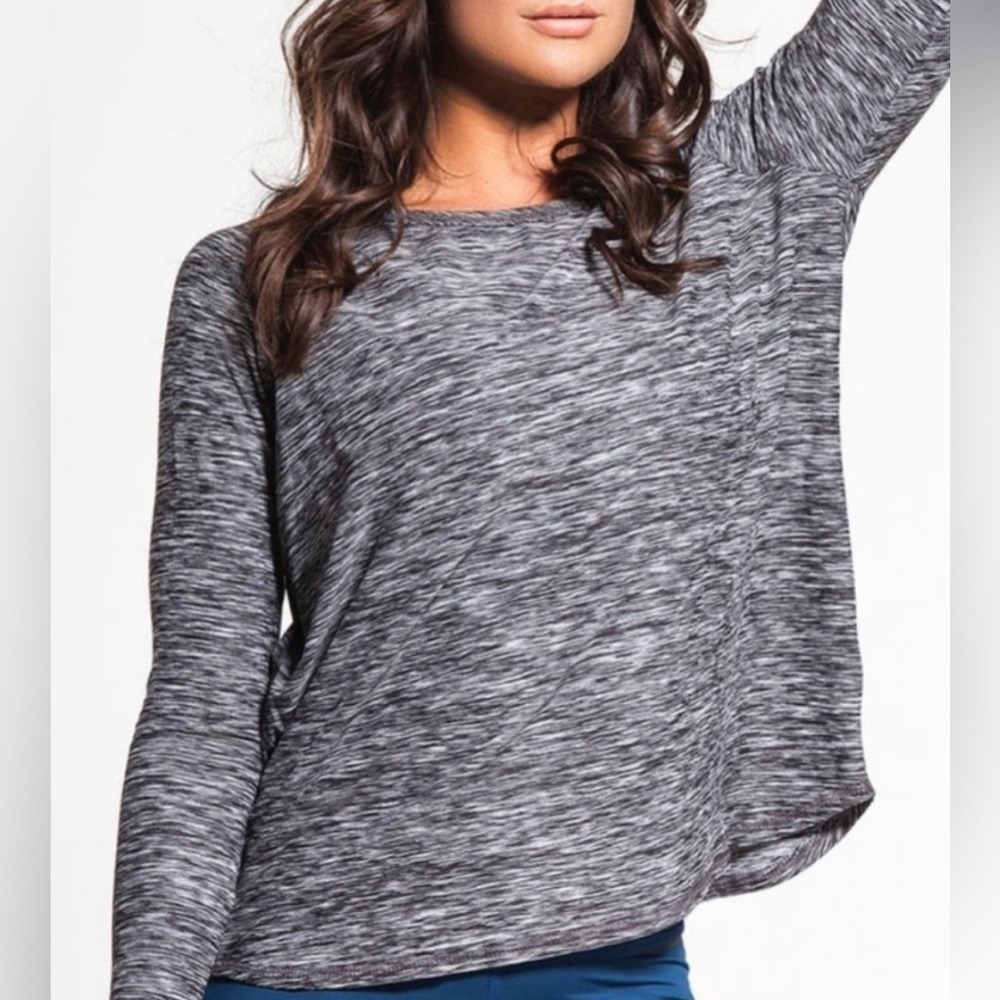 Alala Womens Space Dye Mesh Back Long Sleeve Athletic‎ Top Grey Black Small